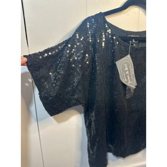 VTG Joseph Le Bon XL Black Sequin Silk Beaded Top 22x23 Boxy Evening Party - Picture 3 of 9